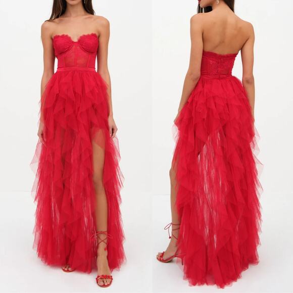 For Love & Lemons Bustier Gown Tulle Dress Red Size XXS NWT - Picture 2 of 12
